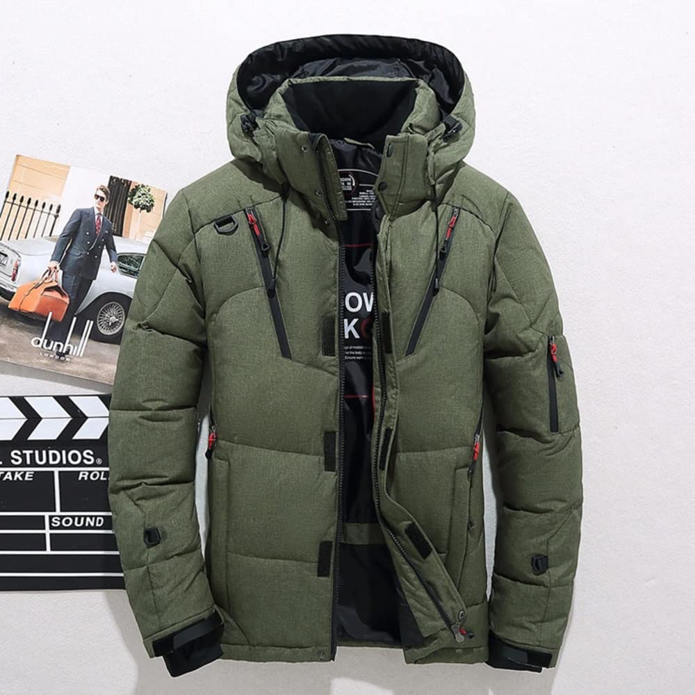 Męska zimowa biała kurtka puchowa Oversize Wyściełane parki Odzież wierzchnia z kapturem Grube ciepłe płaszcze śnieżne Parka Plus rozmiar 5XL - Czarny, 175cm 75kg dla XXL