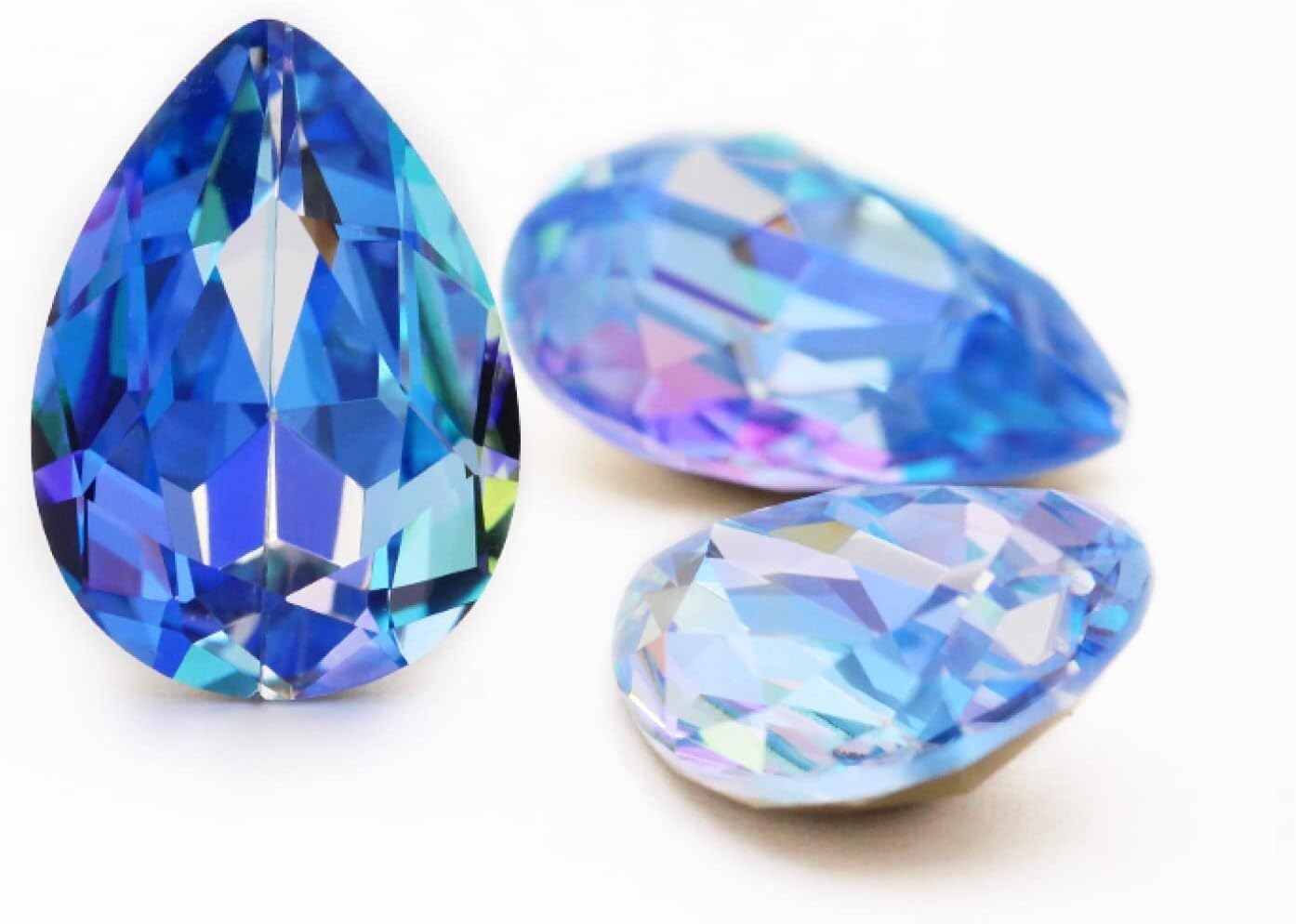 Cyrkonie, Kryształki Kryształ Niebieski Laser Strass Hotfix Kamień Szkło do Ubrań Kamienie Dekoracja Odzież Aplikacja(10X14mm 5pcs)