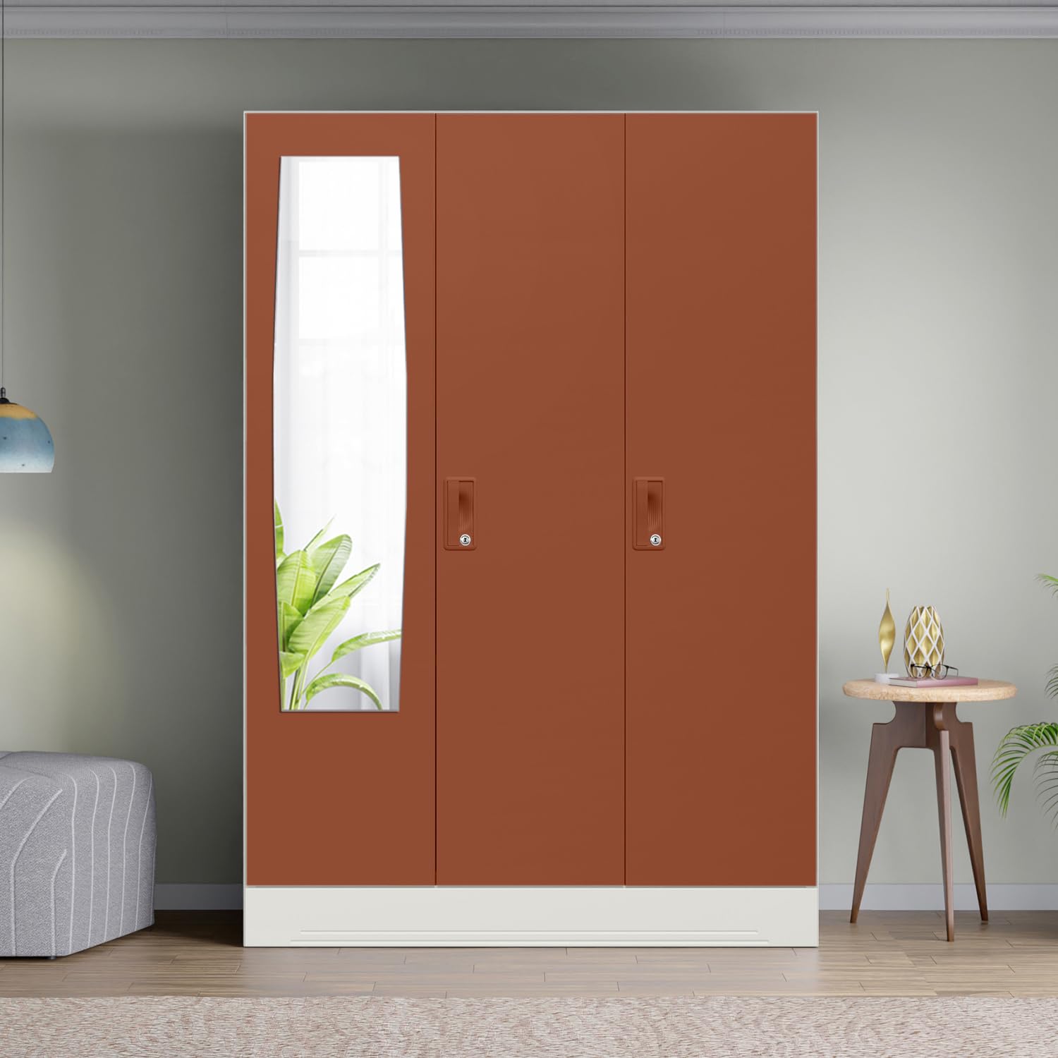 Interio by Godrej Slimline 3-Door Steel Almirah with Plain Mirror (Baked Clay), 1-Year Warranty, 1 Locker-image-7