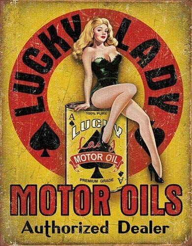 Digi Magnets Vintage Lucky Lady Motor Oil Sticker 3x4 in