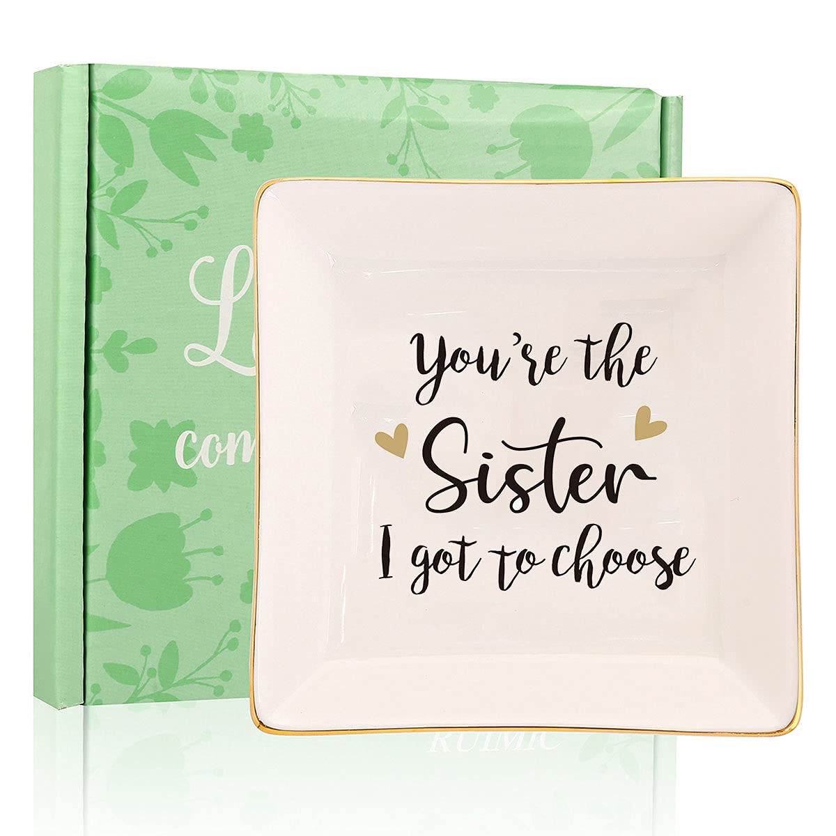 RUIMICRUIMIC Best Sisters Gifts for Female-Ceramic Ring Trinket Dish, Jewelry Tray-Graduation Friend Gifts Birthday Gift for Women Friends Soul Sister Bestie BFF Her, You are The Sister I Got to Choose