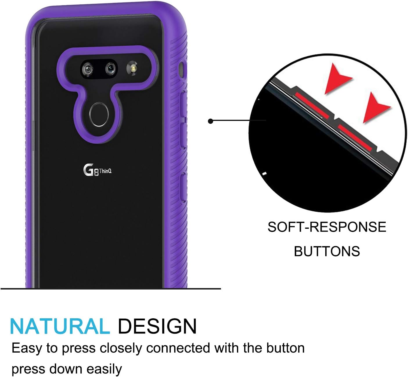 LeYi Compatible for LG G8 ThinQ Case, LG G8 Case with Tempered Glass Screen Protector [2 Pack], Full Body Protective Hybrid Rugged Bumper Shockproof Clear Phone Cover Cases for LG G8 ThinQ Purple