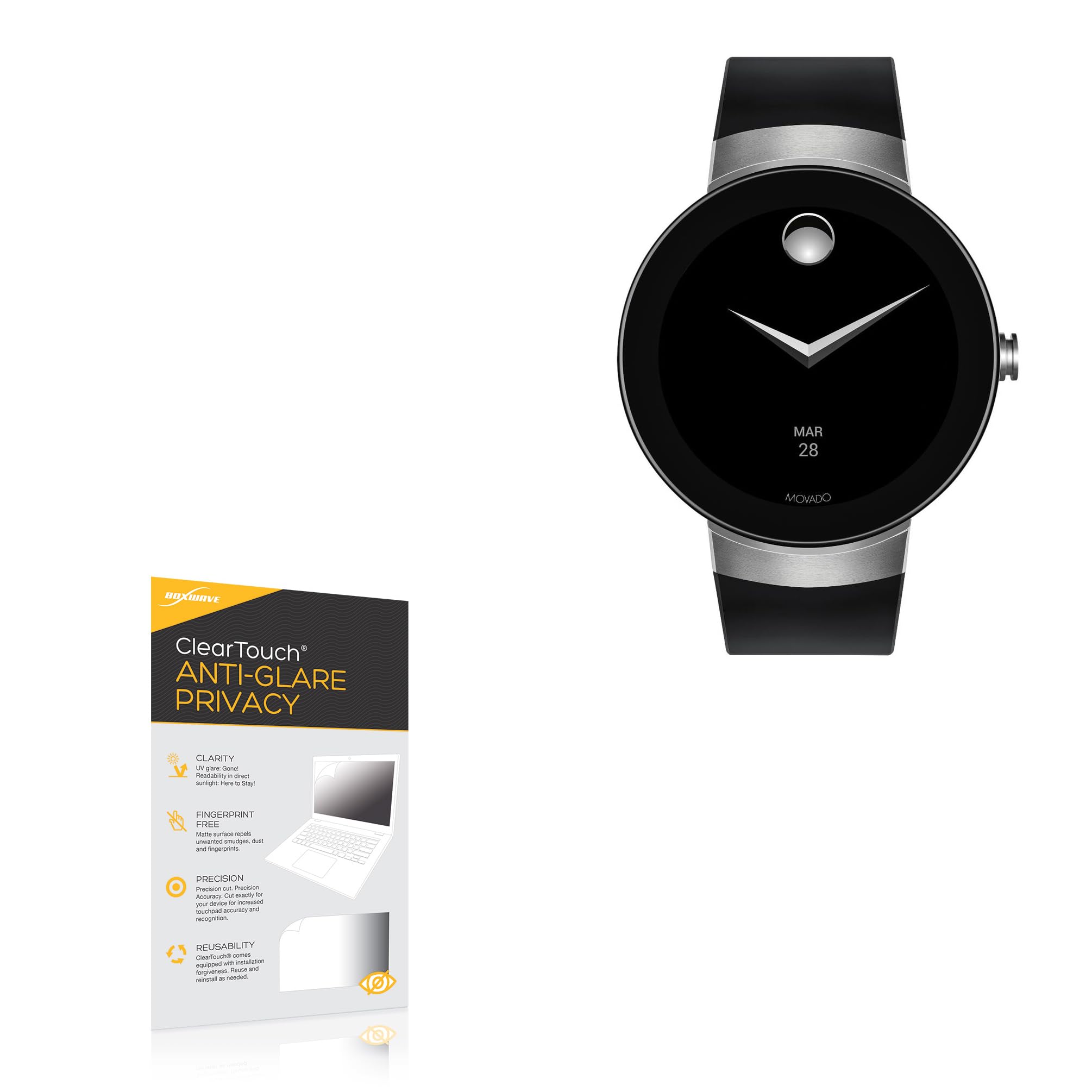 BoxWave Screen Protector Compatible With Movado Connect 46.5mm - ClearTouch Anti-Glare Privacy (2-Pack), Privacy Screen Protector Flexible Film Anti-Glare