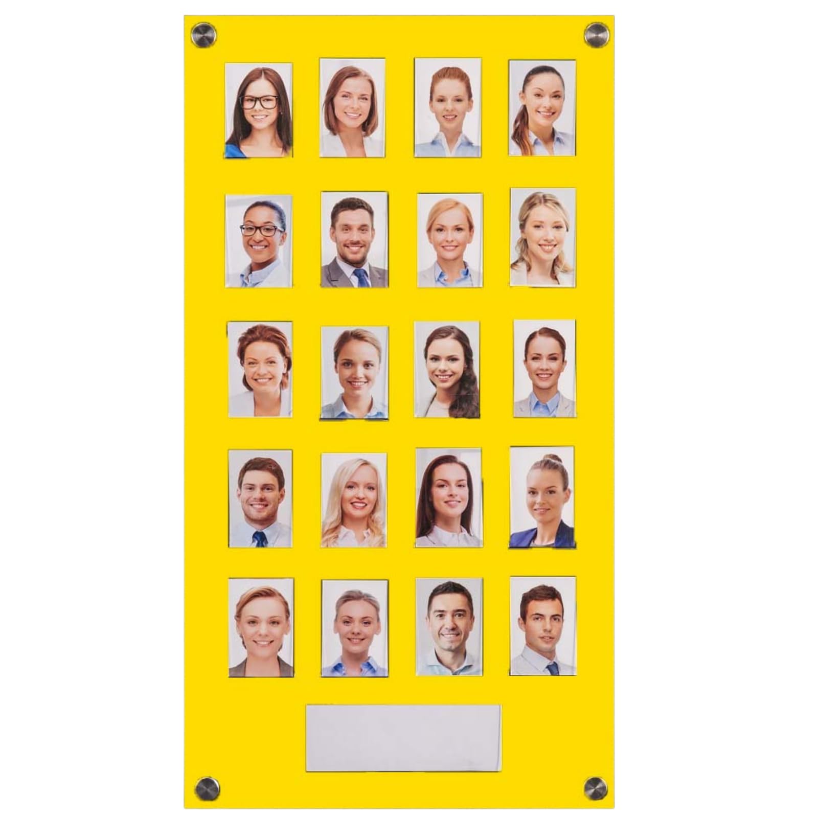 Get Acrylic Photo Frames - Yellow 20 Pocket Image Staff, Student, Employee Display Board With Pocket Header. 605mm Height x 328mm Width (60.5cm x 32.8cm)
