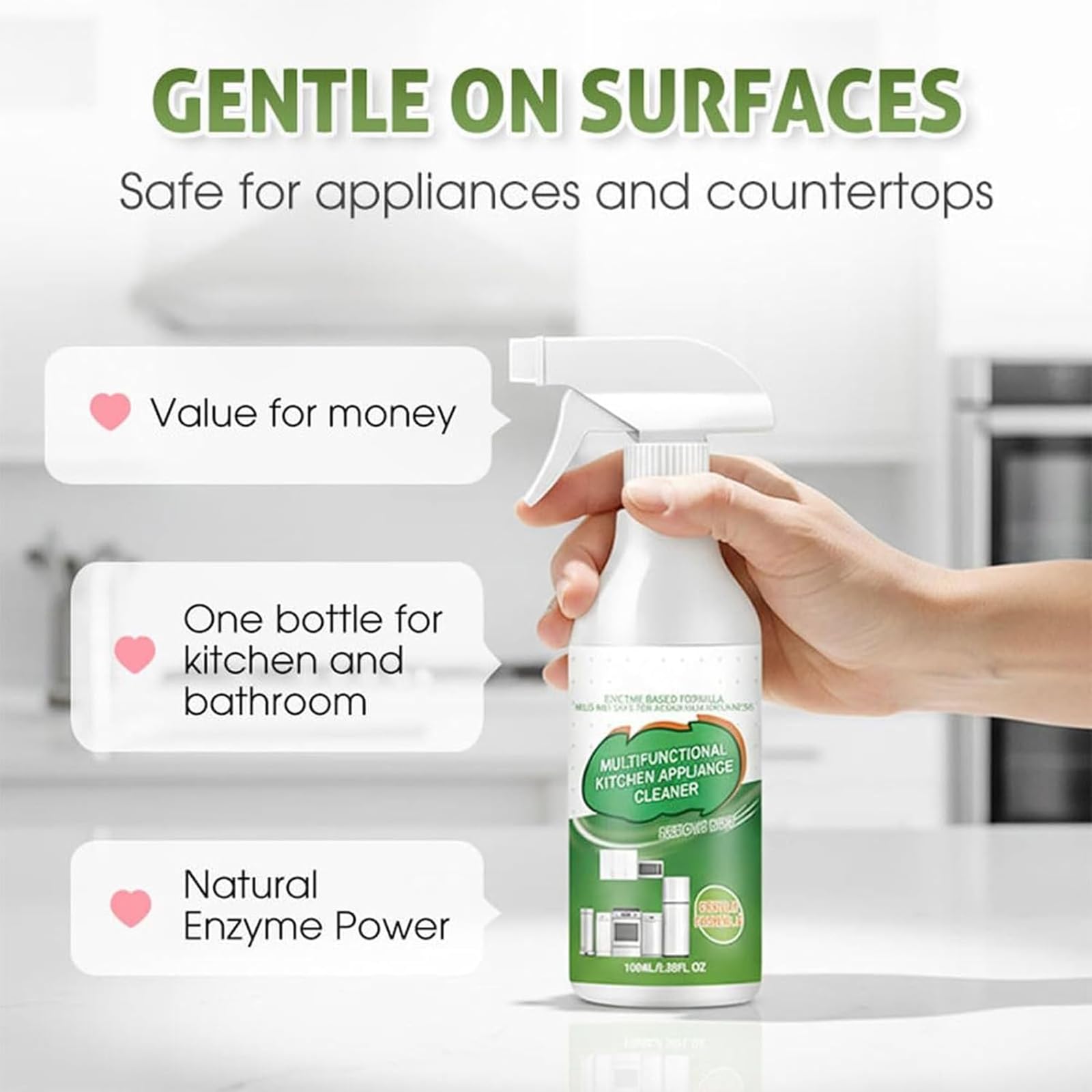 Limpiador de espuma enzimática multiusos, potente limpiador de electrodomésticos de cocina, desengrasante resistente, quitamanchas, versátil limpiador de manchas de aceite pesado (3pcs)