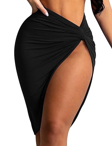 Mizoci Women's Swimsuit Coverup Beach Wrap Skirt Bathing Suit Bikini Cover Up for Swimwear - Medium - Black