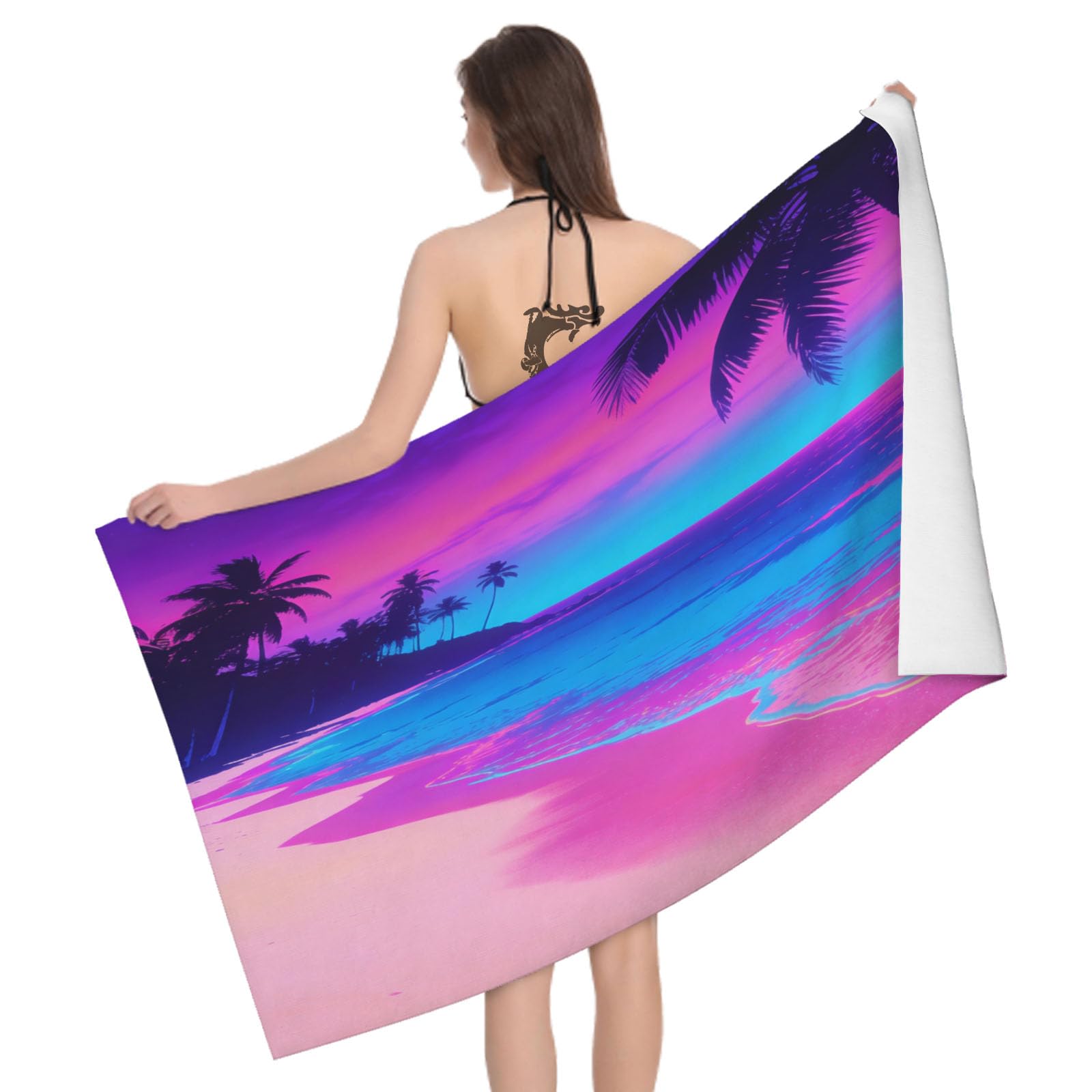 Leichong 3D Beach Themed Beach Towel Microfiber Soft Quick Dry for Adults, Tropical Landscape Bath Towel Lightweight Soft Absorbent for Travel Swimming Pool Sports, 75 x 150 cm