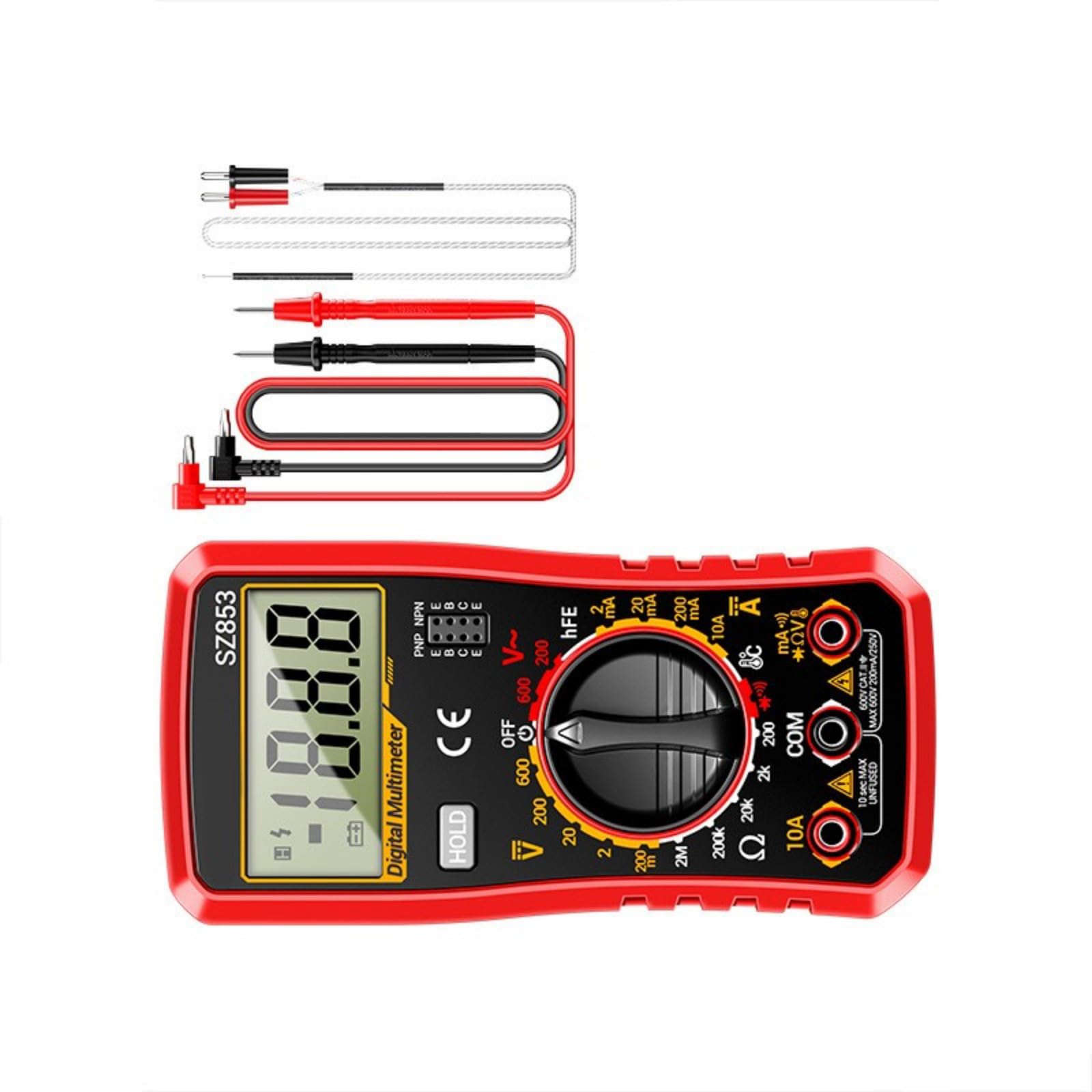 Professional Handheld ABS Digital Multimeter for Electronics Repair with HFE Transistor Testing and Temperature Probes Multifunction Electrical Tester