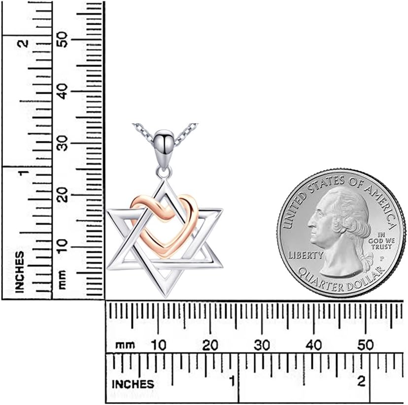 APOTIE Silver Star of David pendant with Rose Gold Heart Necklace Mother Day Jewelry Gift for Mom Women (Rose Gold Heart Star of David Necklace) - Image 6