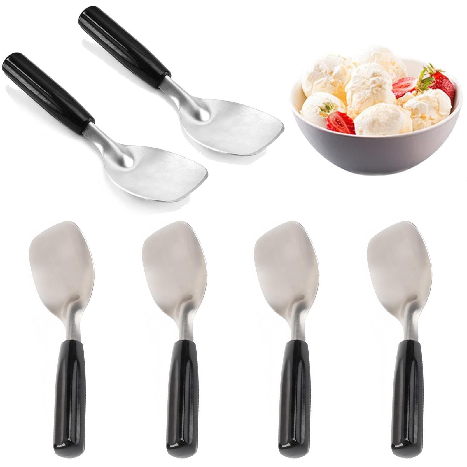 Lot de 6 cuillères à glace en acier inoxydable, pelle plate avec poignée antidérapante, pour desserts glacés glaces à l'italienne et glaces molles, usage commercial