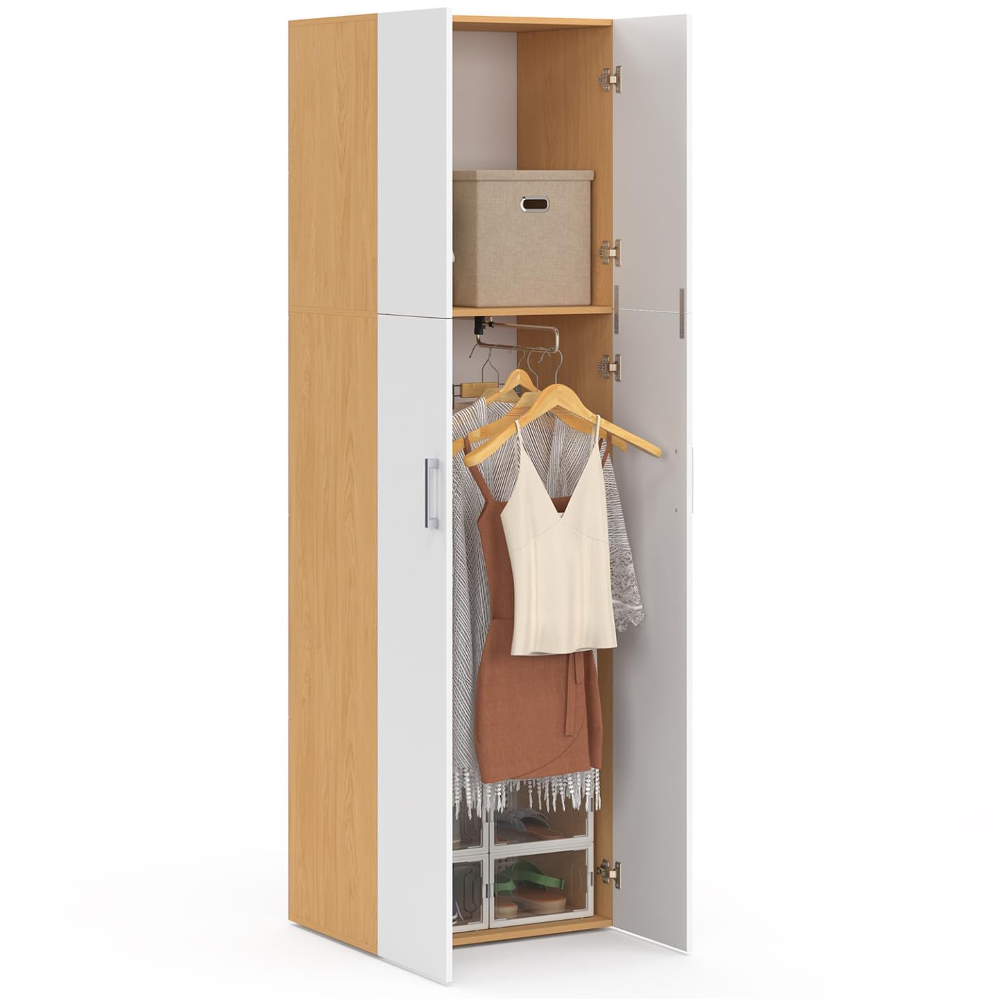 IDMarket - JULIANA armadio a 2 ante bianco e legno 50 cm armadio con ripiano