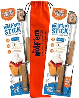 Wolf'em Marshmallow Roasting Stick - Multiple Cooking Attachments - Campfire Pie, S'More, and Hot Dog BBQ Roaster | Easy Spin Handles…