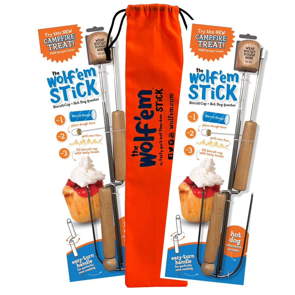 Wolf'em Marshmallow Roasting Stick - Multiple Cooking Attachments - Campfire Pie, S'More, and Hot Dog BBQ Roaster | Easy Spin Handles…