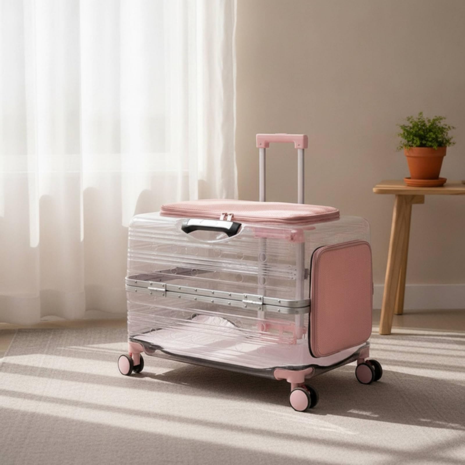 predolo Transportín Transparente con Ruedas Rígido Transportín con Ruedas Ventilado Maleta Transportadora para Perros Pequeños, Viajeros, Verde Transparente