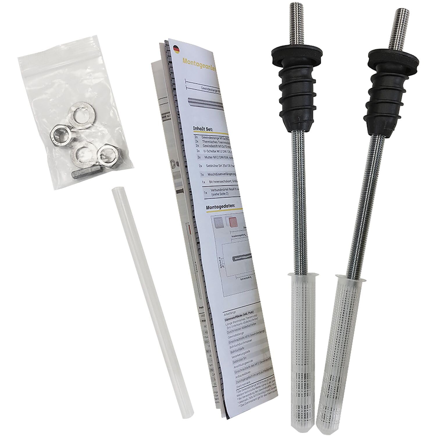 Celo Resitherm Gewindestangen M12 Länge 385mm mit Anschlussgewinde M12x70mm, Edelstahl A4-2er Set