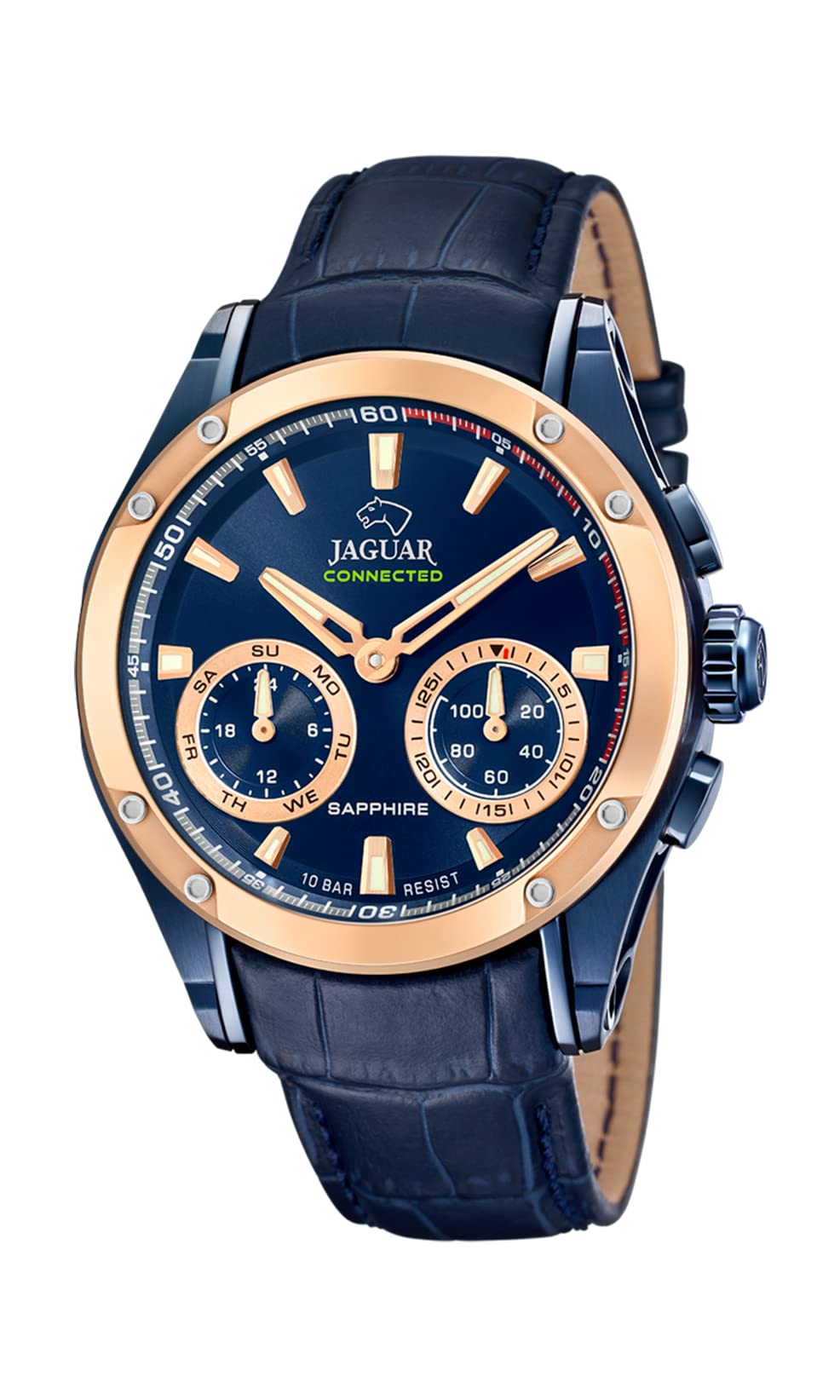 Jaguar Connected J960/1 Cronógrafo para hombres | Connected, Resistente al Agua 10 ATM, J960/1, Control Música, Cuenta Pasos, Notifica y Rechaza Llamadas, Esfera Azul