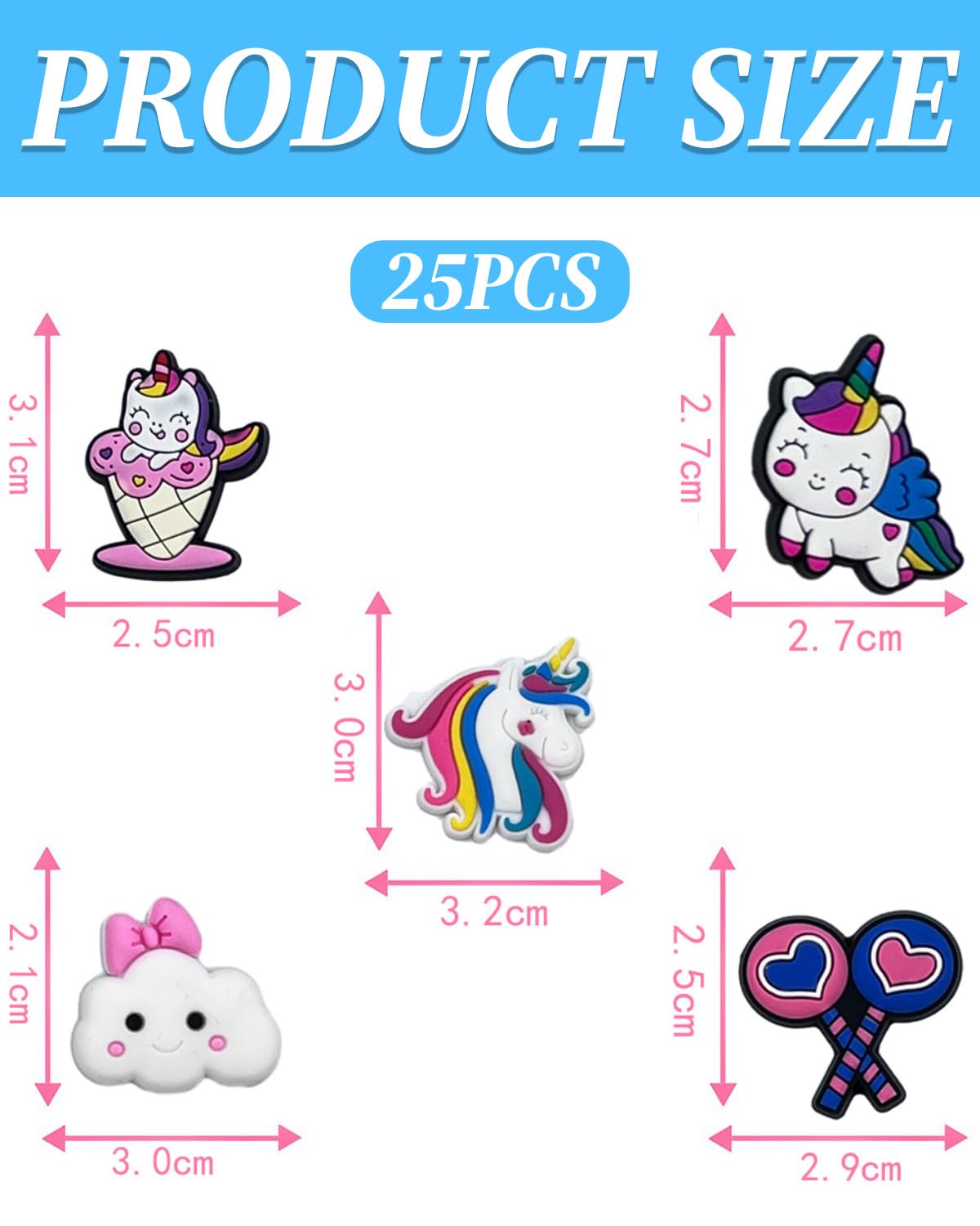 Adornos para Zapatos Unicornio Pack 25 Pins Decorativos para Crocs Zuecos