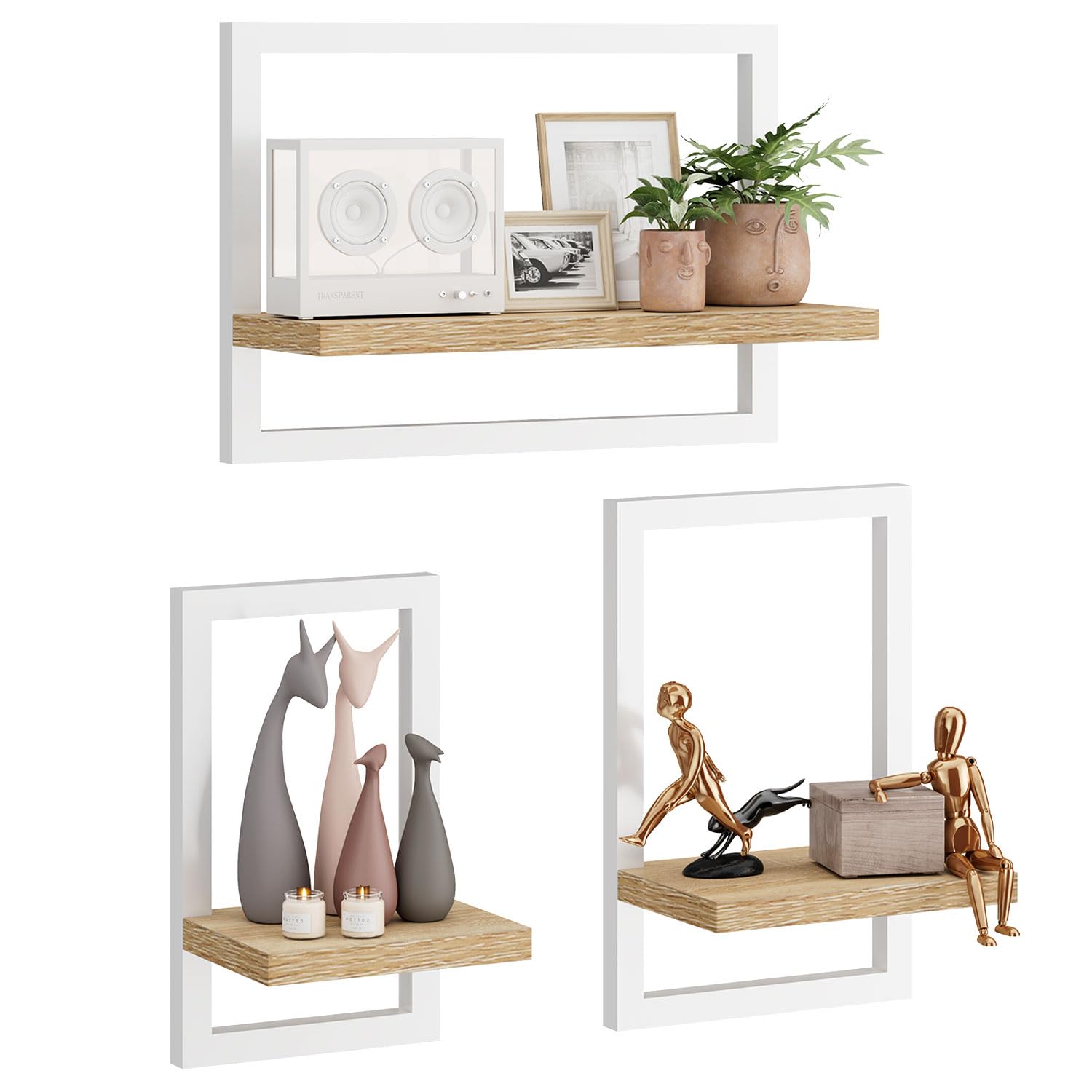 IBUYKE Floating Shelf Wall,Set of 3 Wall Shelves,Hanging Shelves for Wall Storage,Display Racks,Square Bookcase for Living Room Office