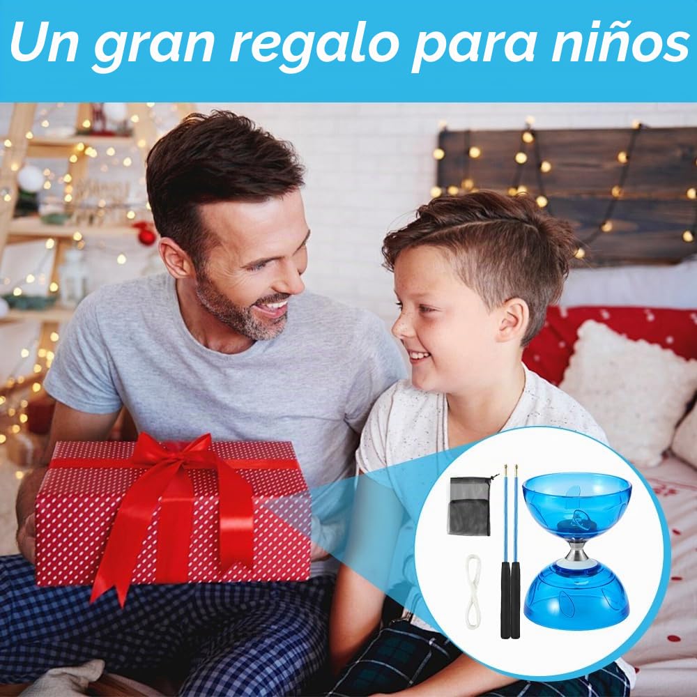 Lotvic Diabolo - Juego de Malabares para Deportes de Ocio con luz, Corredor al Aire Libre con rodamiento de Bolas, Juego de Malabares con Palos de Aluminio y Cuerda de Repuesto (Azul)
