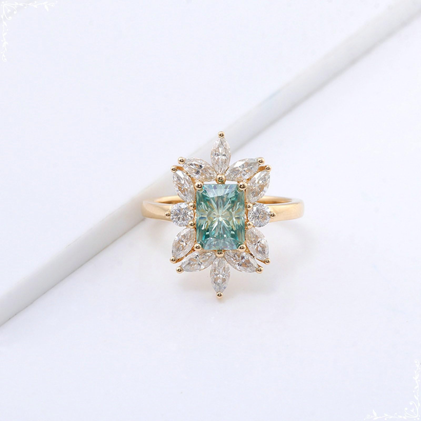 Anello da donna sottile, anello di fidanzamento con fiore con moissanite, oro rosa, regalo per donne