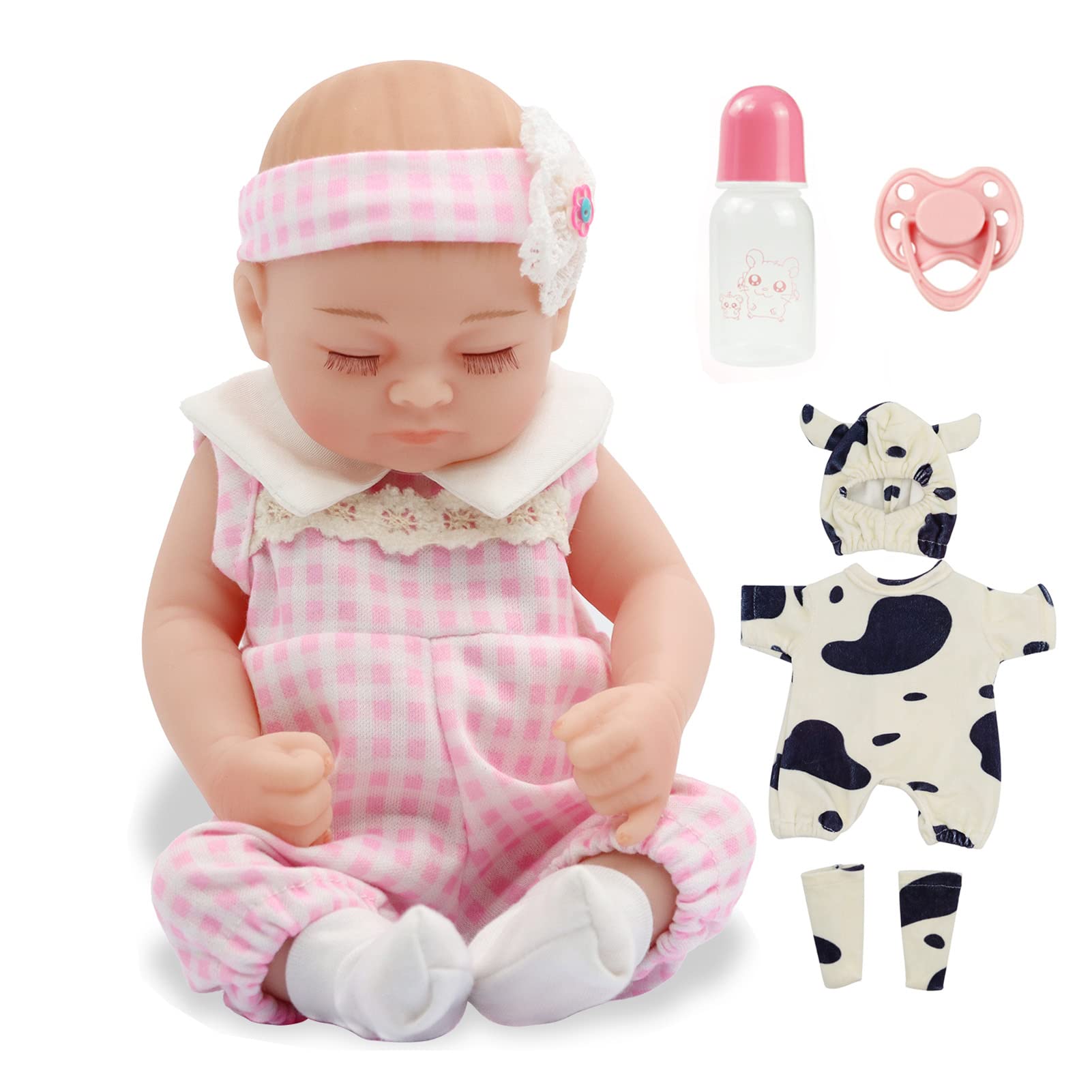 10" Realistic Baby Girl Doll with 2 Clothes, Silicone Vinyl Reborn Baby Dolls, Real Life Soft Body Newborn Doll, Lifelike Sleeping Baby Gift Set for Kids Age 3+