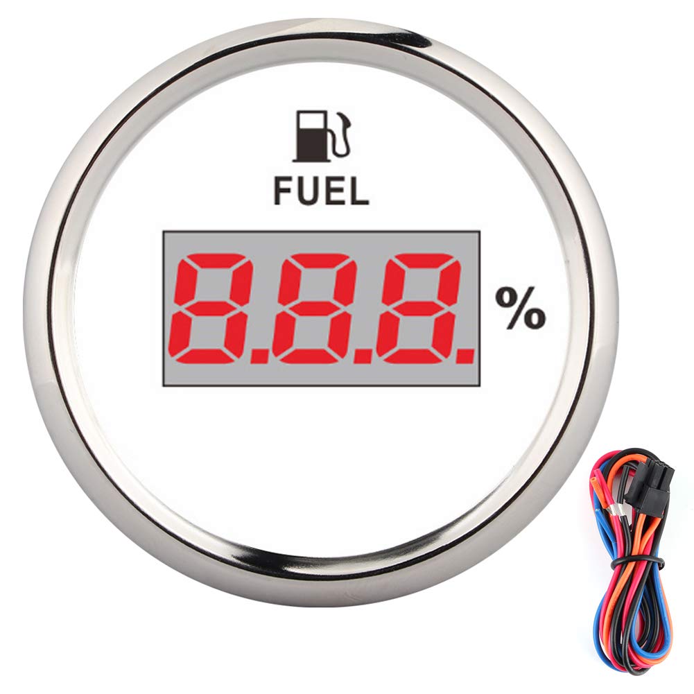 Indicatore livello carburante, 2 pollici 190ohm Indicatore livello carburante Indicatore livello olio digitale Percentuale per moto barca Cat Cat 12V/24V(Cornice d'argento su bianco)
