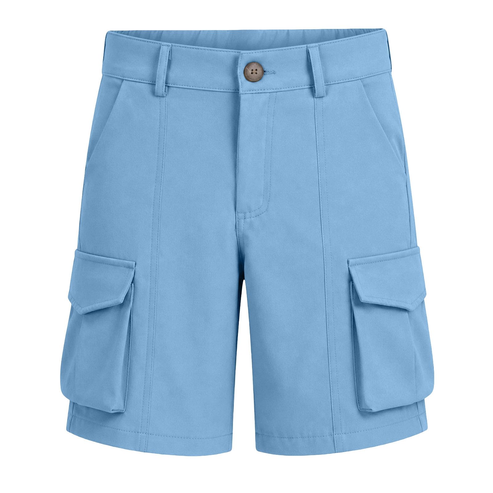 Generisch Kurze Hose Mädchen Sommer Bermuda Cargo Shorts Hohe Taille Cargoshorts mit Elastischem Bund und Taschen Wandershorts Einfarbige Knöpfen Stoffshorts Stretch Casual Cargohose Outdoor Golfhose