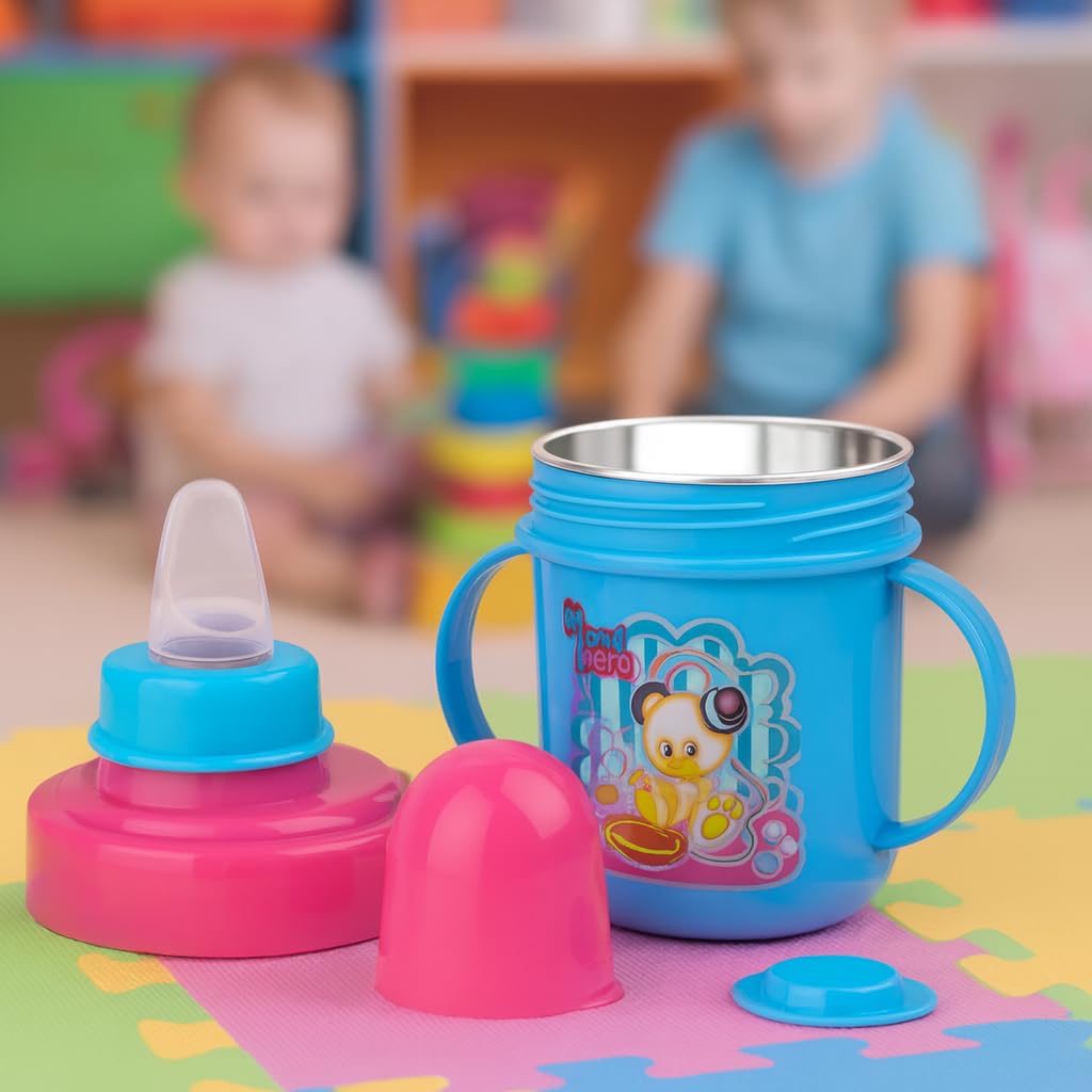 Zerya Hippo Stainless Steel Baby Spout Sipper Cup for Kids/Toddler with Soft Silicone 250 ML (SkyBlue) 1