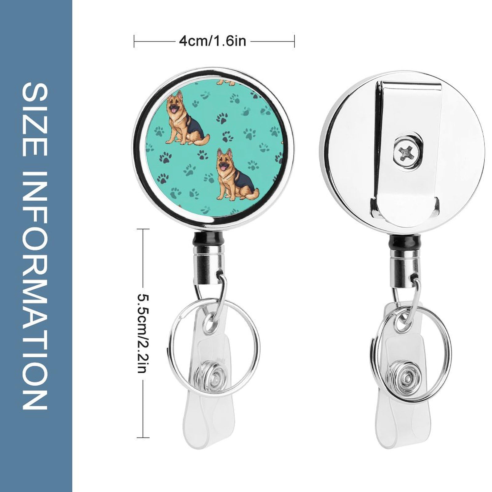 German Shepherd Retractable Badge Holder Metal ID Name Holder Key Ring with Belt Clip