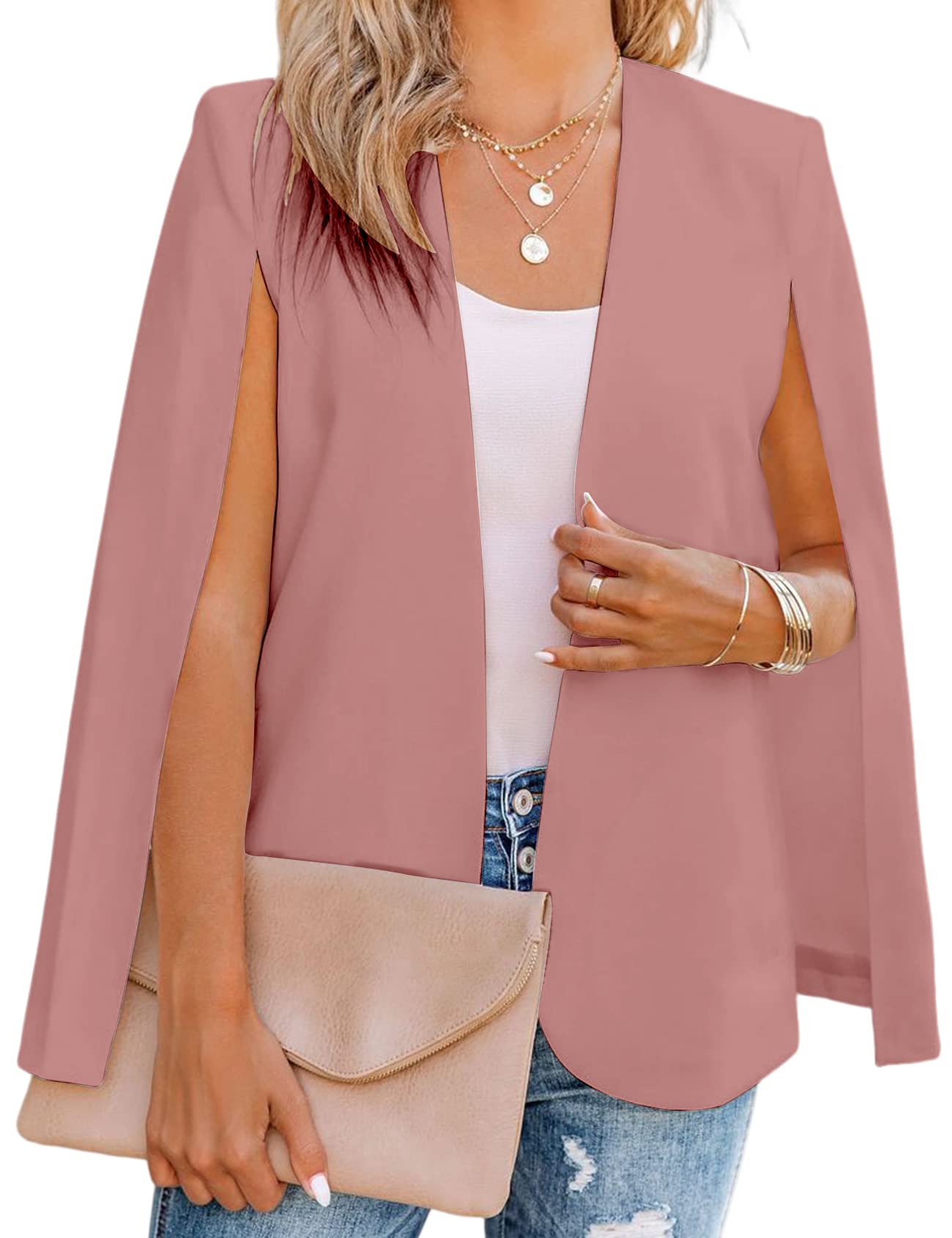 Wyeysyt Women's Cape Blazer Casual Cape Coat Split Sleeve Elegant Workwear Formal Cape Sleeve Jackets