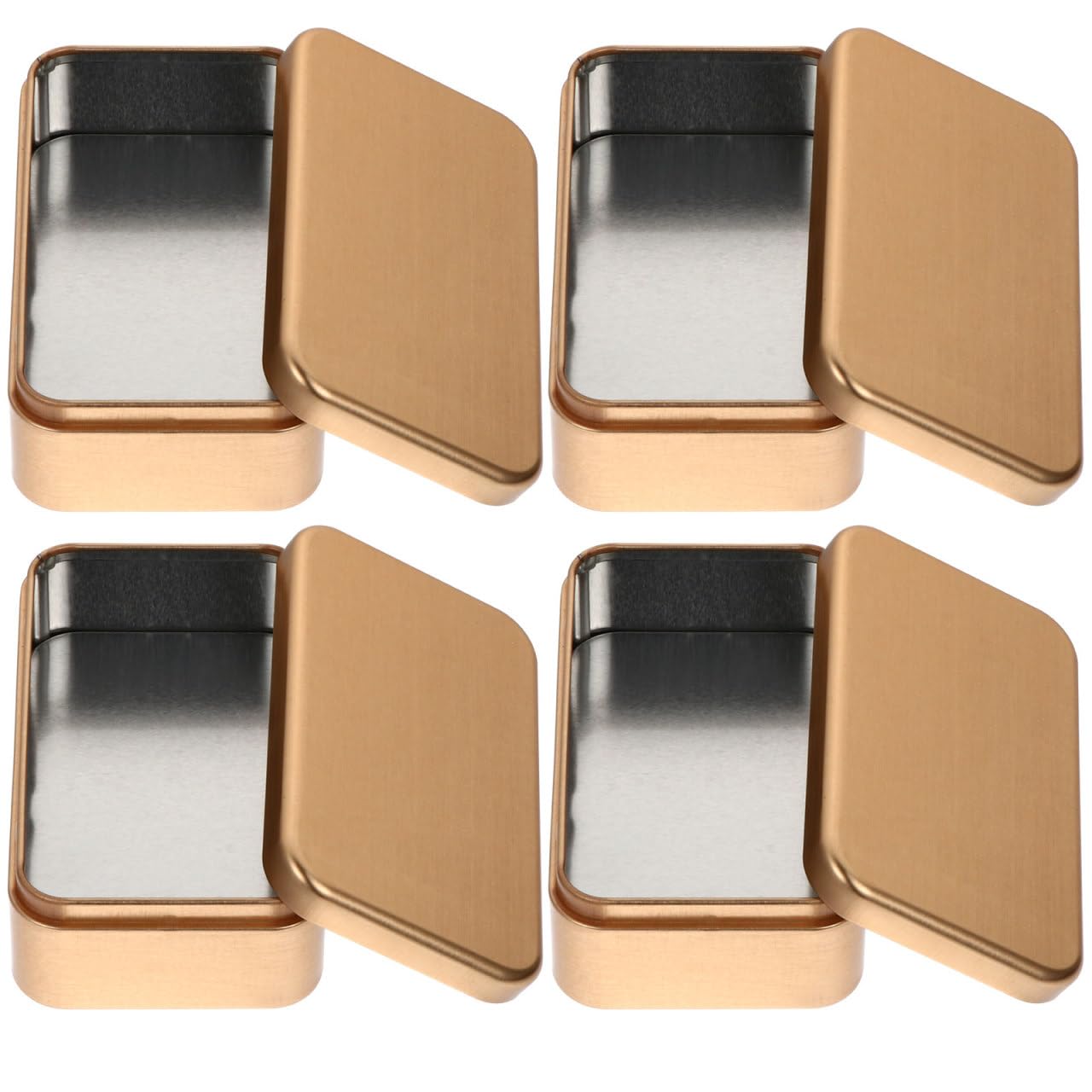 Boîte rectangulaire dorée en métal avec couvercle à charnière pour rangement lot de 4
