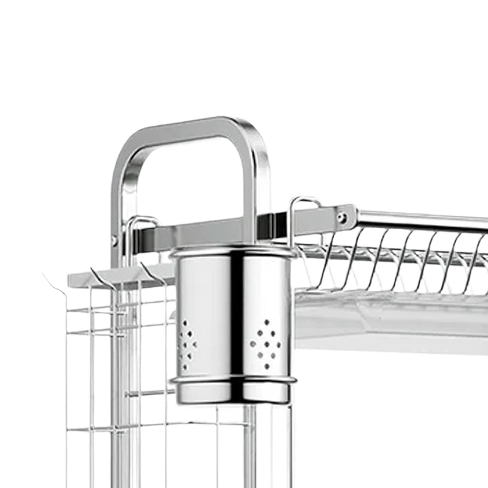 Escurridor de Platos, Soporte para Tazas con Escurridor, Encimera de Cocina, Acero Inoxidable, Bandeja Antigoteo Práctica, Organizador de Platos, 43 cm x 23,5 cm x 39 cm