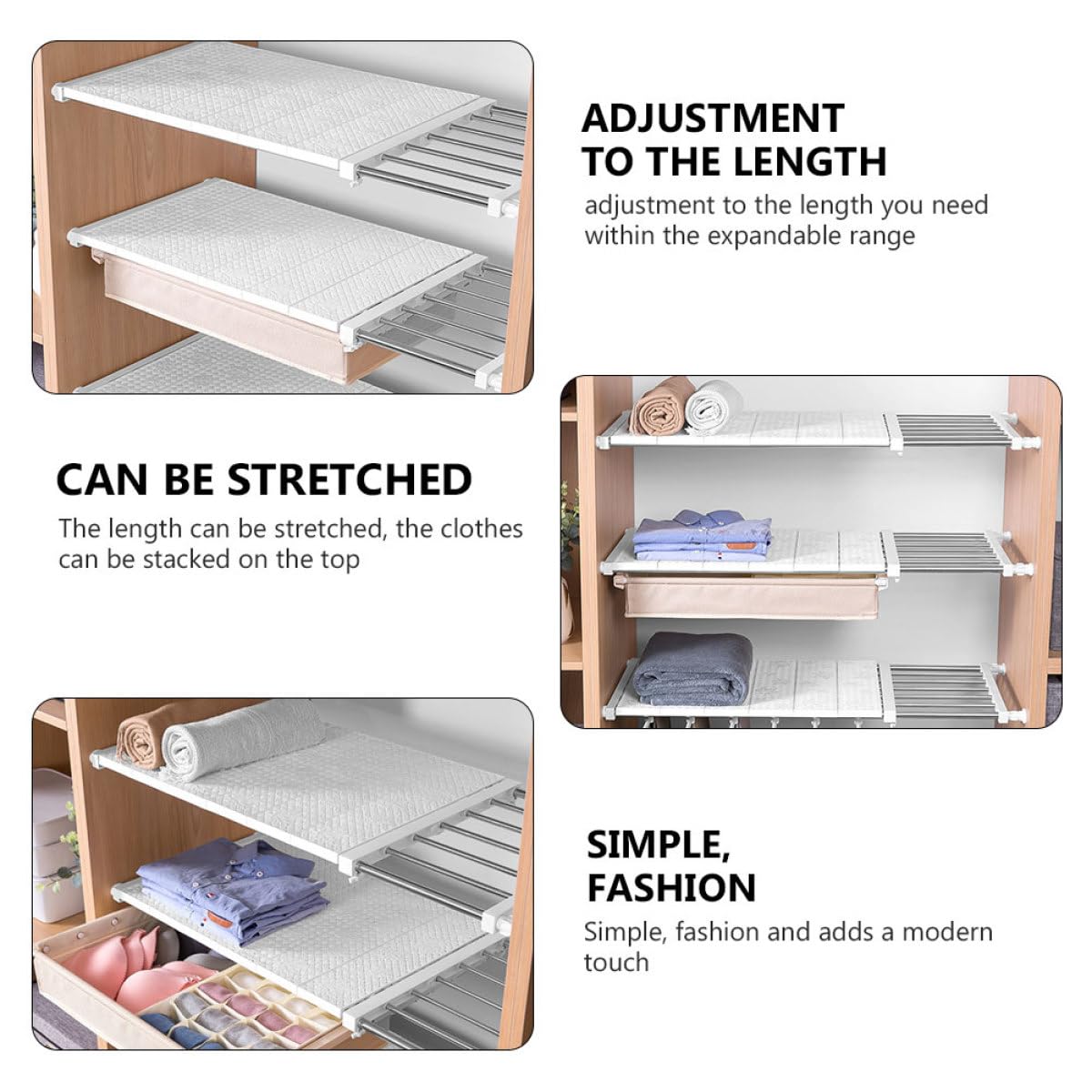 Separador de estante ajustable para armario, extensible de 33 a 53 cm, para ropa y zapatos, separador de armario blanco para el hogar y el armario