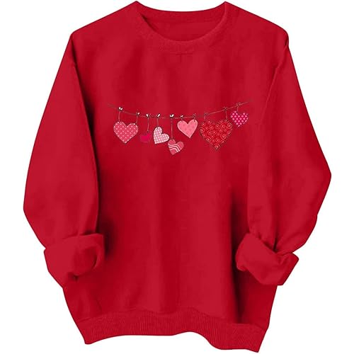 Womens T Shirts,Crewneck Sweatshirts Women Love Heart Graphic Print Pullover Casual Long Sleeve Valentine's Day Tops
