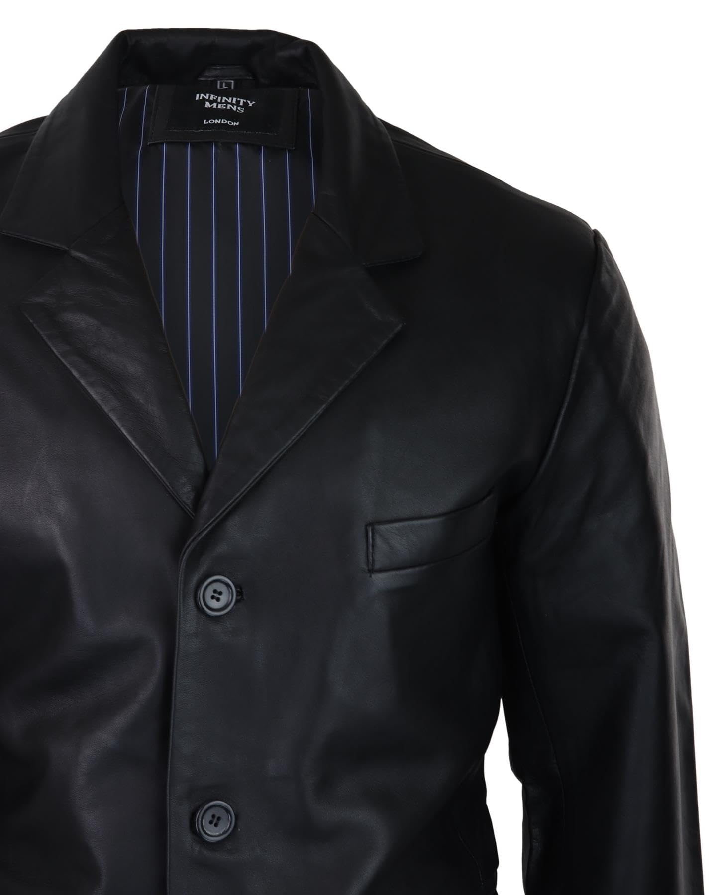 Infinity Herren Lederjacke Echtleder Klassisch Schwarz Vintage Look Knopfleiste Design