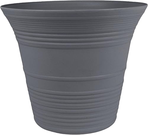 The HC Companies Sedona - Maceta redonda de autorriego – Maceta ligera de cuidado personal – Maceta de plástico para hierbas y más – Macetas Gris