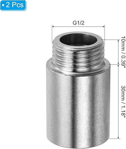 Miniatura 2 de PATIKIL Brazo de extensión de cabezal de ducha, paquete de 2 unidades de rosca macho a hembra de acero inoxidable G12 macho a hembra de 1.181 in de
