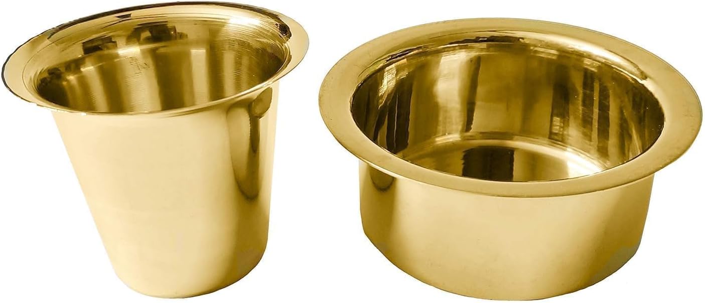 Steel Brass Dabara Set | Brass Tea, Coffee Tumbler | South Indian Coffee Glass Set | Pital Dabara for Hotelware Home & Kitchen Items 120 ml|