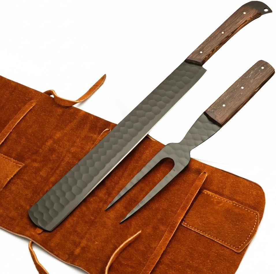 Brisket & Fork Set, Professional High Carbon Steel With Powder Coated Blade Razor Sharp Butcher Brisket Slicing Knife Set for Meat Cutting, BBQ