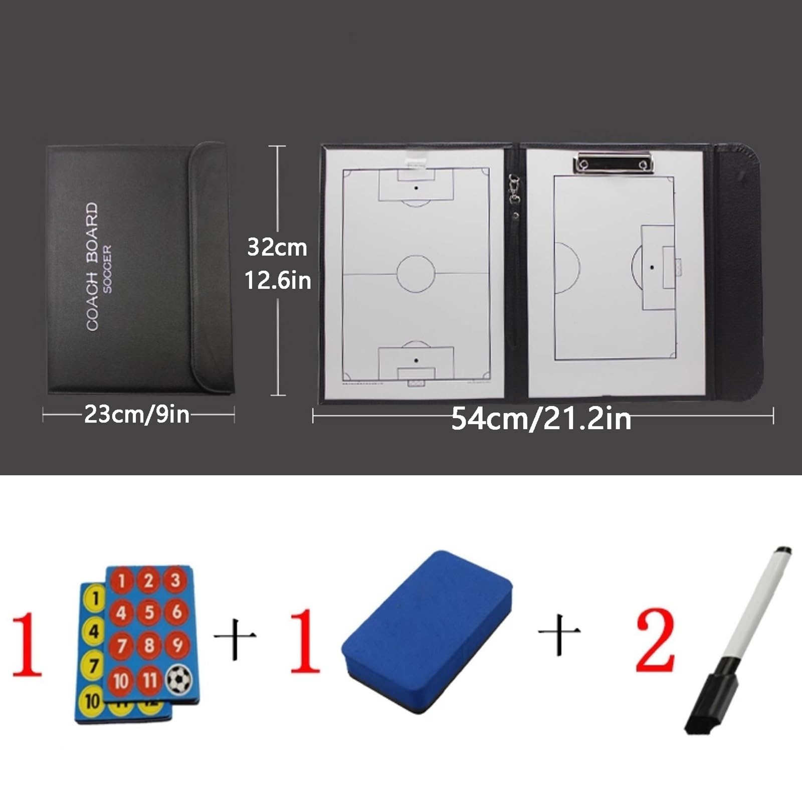 Taktikboard Fussball mit Abwischbarer Oberfläche, Wasserdichtes Trainermappe Fußball für Trainer, Faltbares Design, Leicht und Tragbar, Ideal für Training und Unterricht