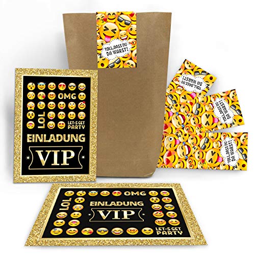 Junaversum 12 Einladungskarten zum Geburtstag Kindergeburtstag VIP Mädchen Jungen Erwachsene incl. 12 Umschläge, 12 Tüten/Natur, 12 Aufkleber