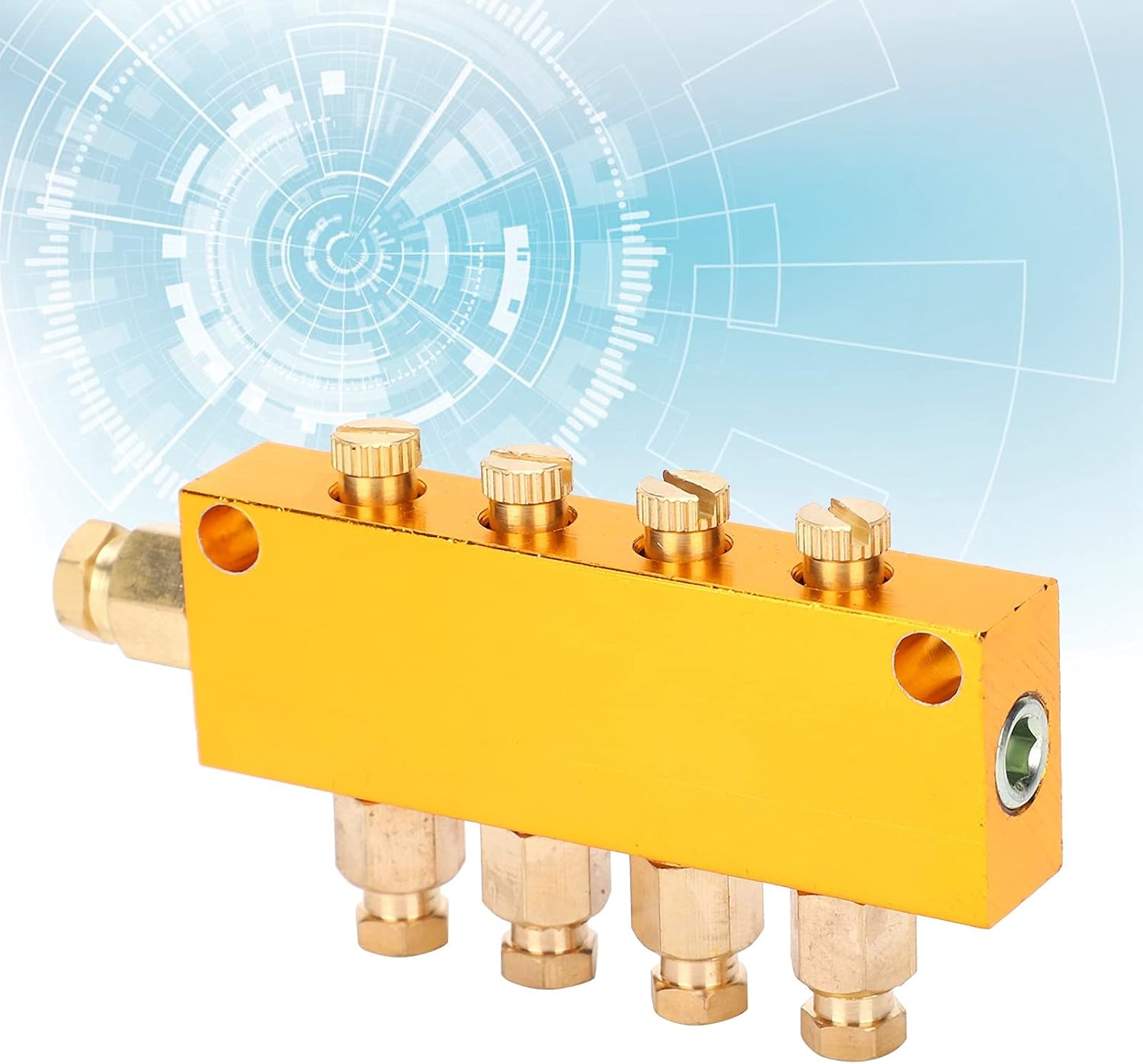 Oil Distributor, B Type 4 Way Adjustable Lube Oil Piston Divider Valve Manifold Block 1 Inlet 4 Outlet for The Lubrication System Of Mechanical Equipment