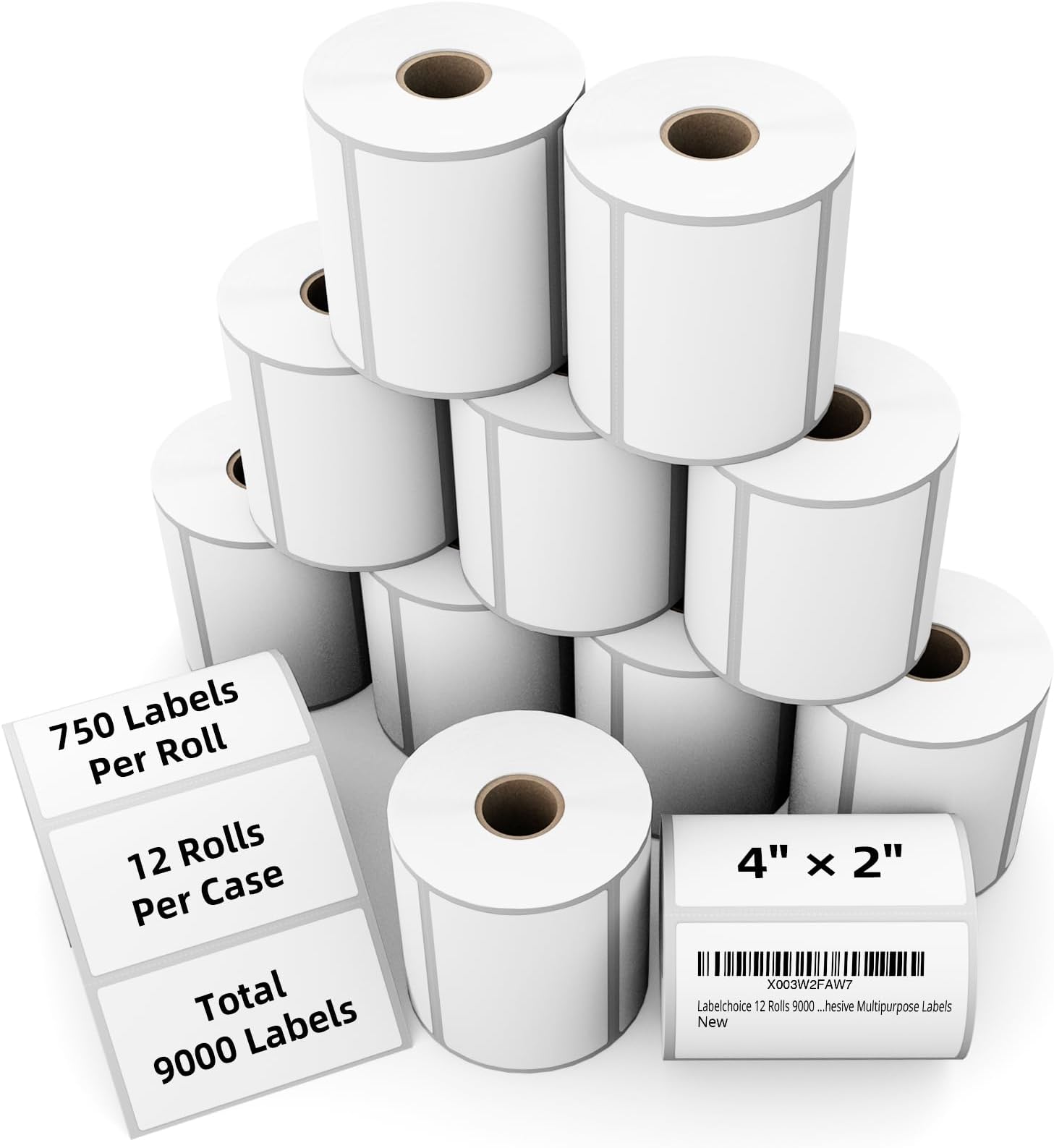 4"x2" 3-Proof Direct Thermal Barcode Shipping Labels for Zebra LP2844 GK420D GK420T ZD421 ZD420, 12 Rolls 9000 Pcs 2x4 Strong Adhesive Return Address Label Used with Rollo MUNBYN Arkscan