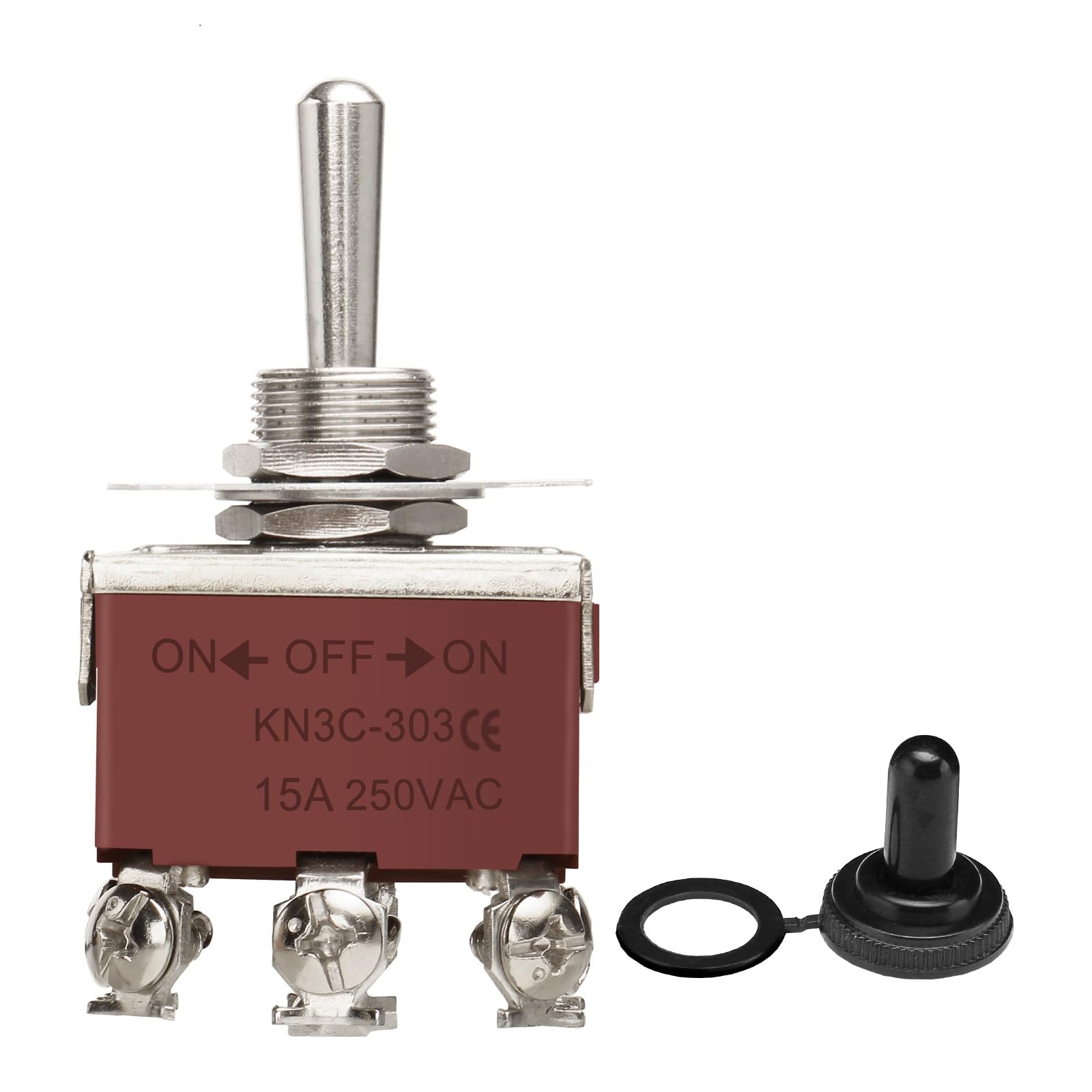 Baomain Toggle Switch with Waterproof Cap 3PDT ON-Off-ON 3 Positions 9 Pin 15A 250VAC Latching KN3C-303C
