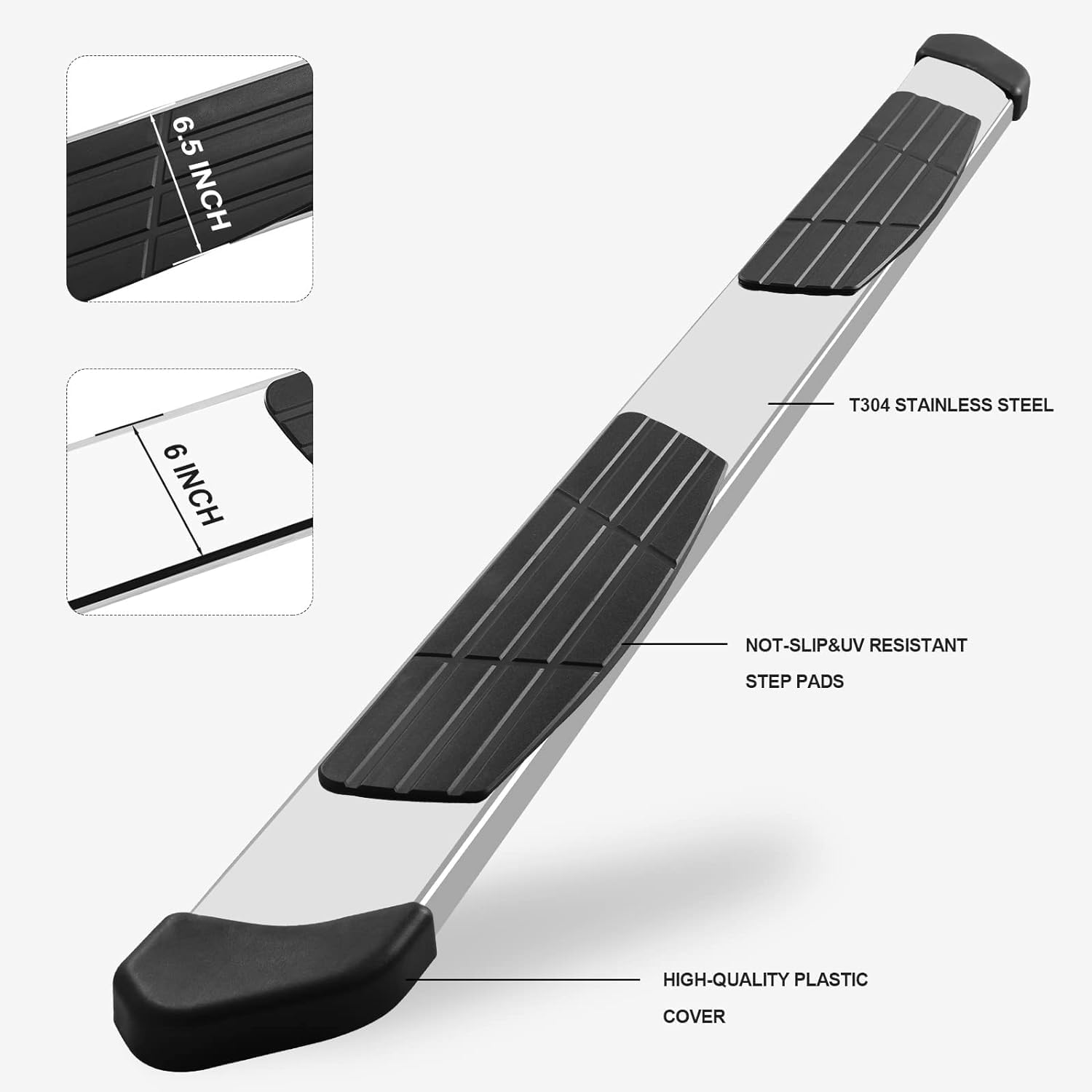 6.5" Tacoma Running Boards Compatible with 2024-2026 Toyota Tacoma Double Cab (4 Full-Size Doors), Stainless Steel Step Bars Side Steps Come with 8 Brackes.