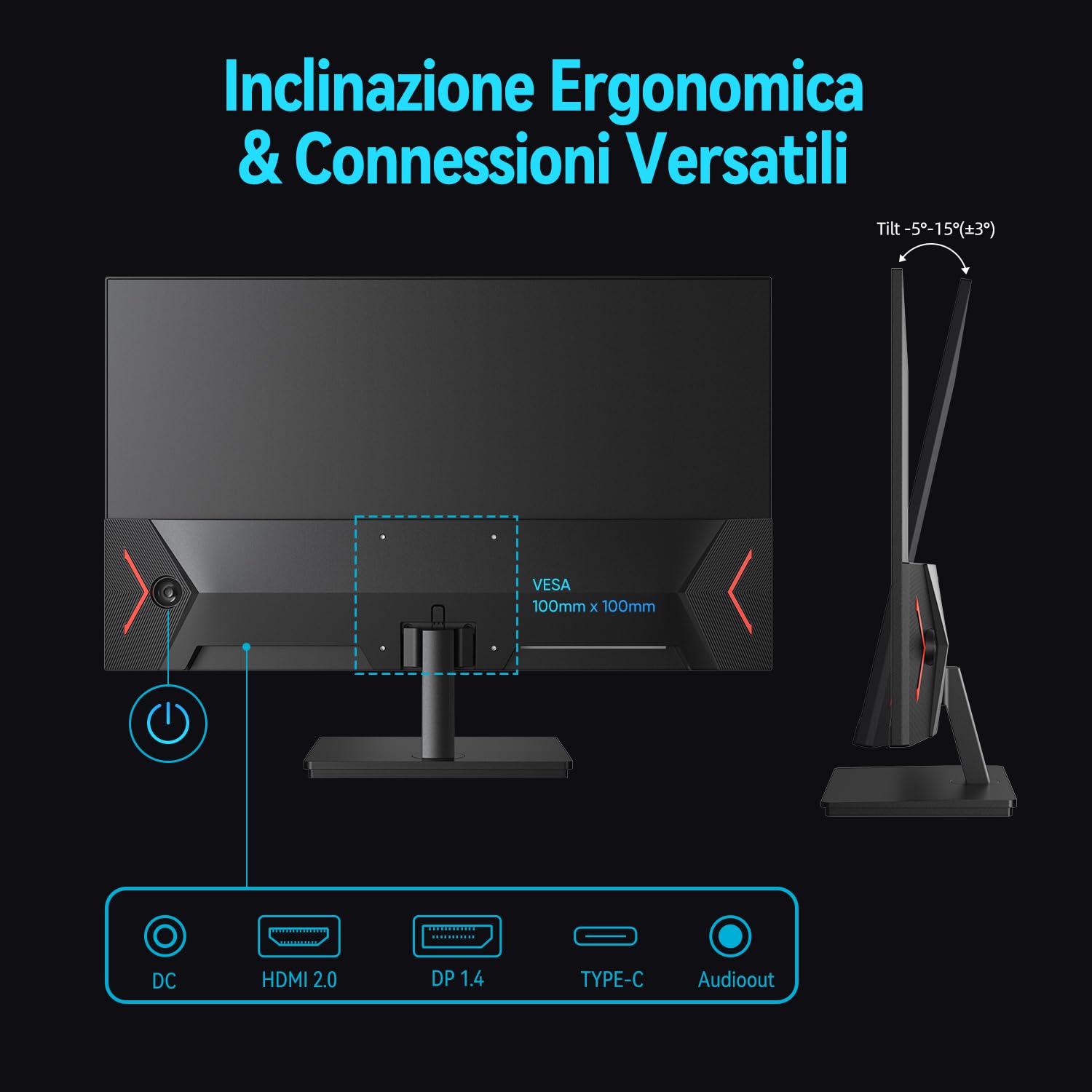 ARZOPA Monitor Gaming 27 Pollici 180Hz 2K QHD IPS 2560x1440 Schermo PC Gaming 1ms 115% sRGB, Eye Care, Compatible G-Sync, AMD FreeSync, Display Port1.4, HDMI 2.0, TYPE-C