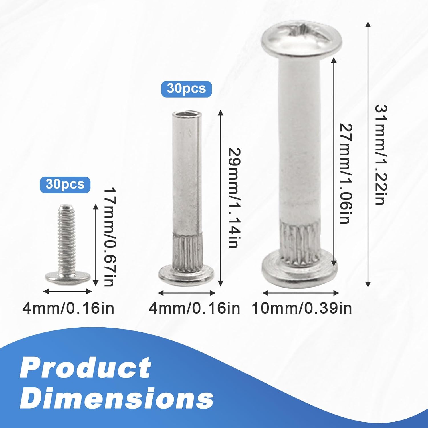 Pack of 60 Connecting Screws (30 x Furniture Screws, 30 x Sleeve Screws M4 x 31-40 mm) Furniture Connecting Screws for Furniture Wooden Boards Cabinets Furniture Connectors Cabinet Connector