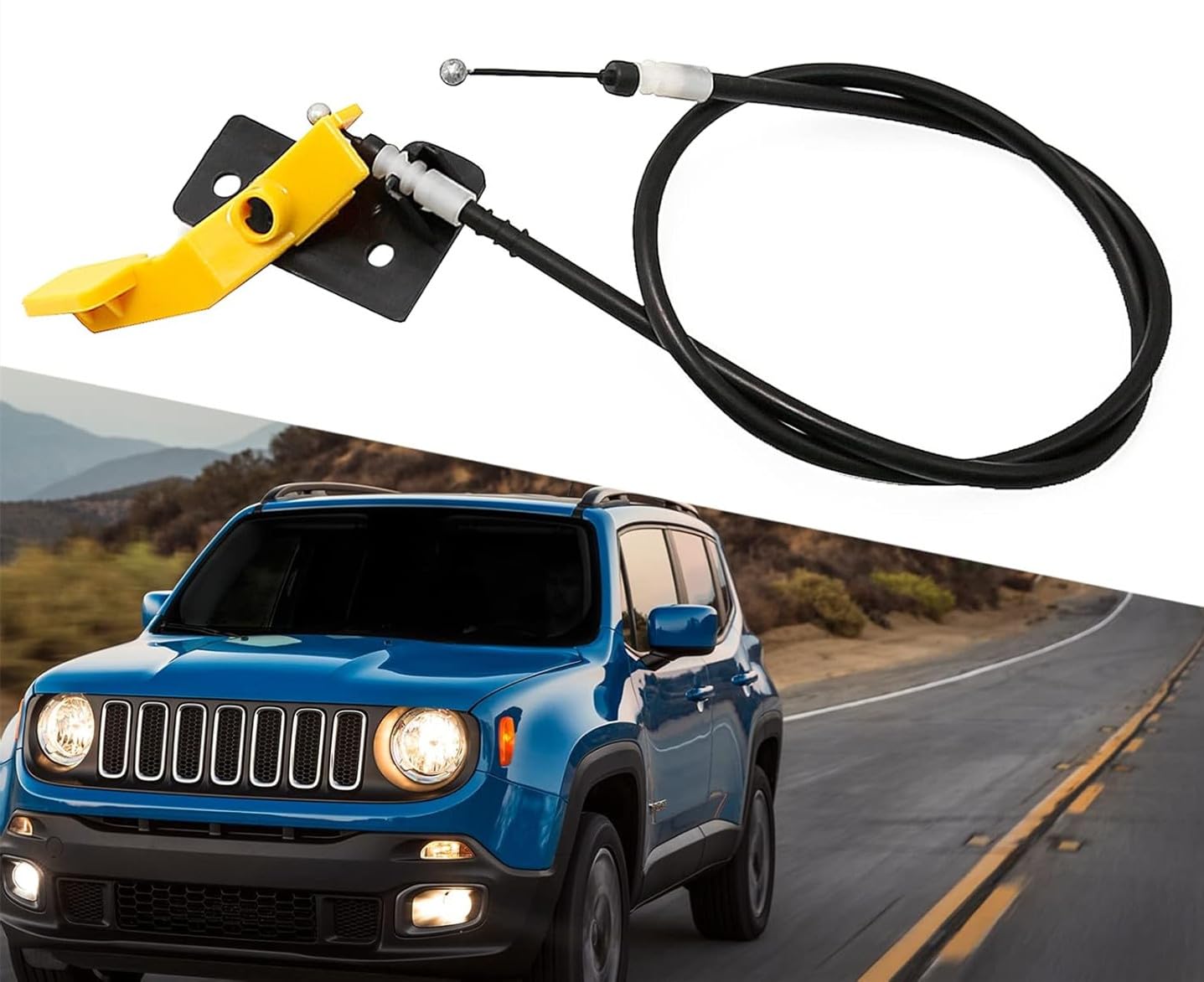 Three T FSFY Cavo Di Rilascio Cofano Giallo Per Jeep Renegade 2015-2018 – Ricambio Originale 68247126AA, In Plastica Resistente