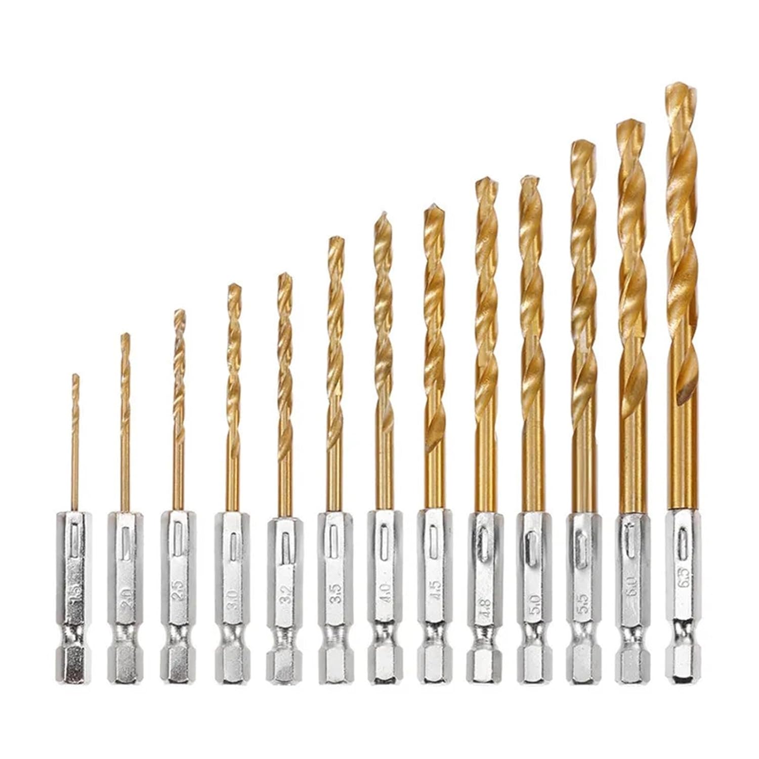 Twist Drill Bits,Metal Bit,Hexagonal Handle 13pc Titanium Plated 1.5-6.5mm Electric Driver Drilling Air Screwdriver Tool Accessory