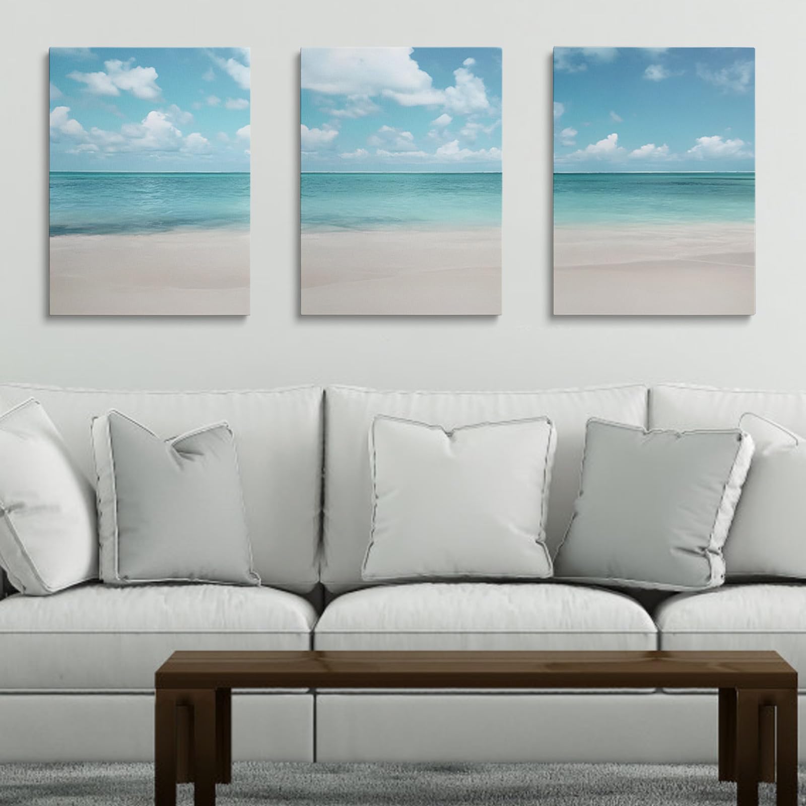 prinfantasy Canvas Personalised Photo Beach Artwork Coastal Wall Art Beaches Prints for Bathroom Decor Light Blue Ocean Pictures for Wall Seaside Paintings 1011 - Image 4